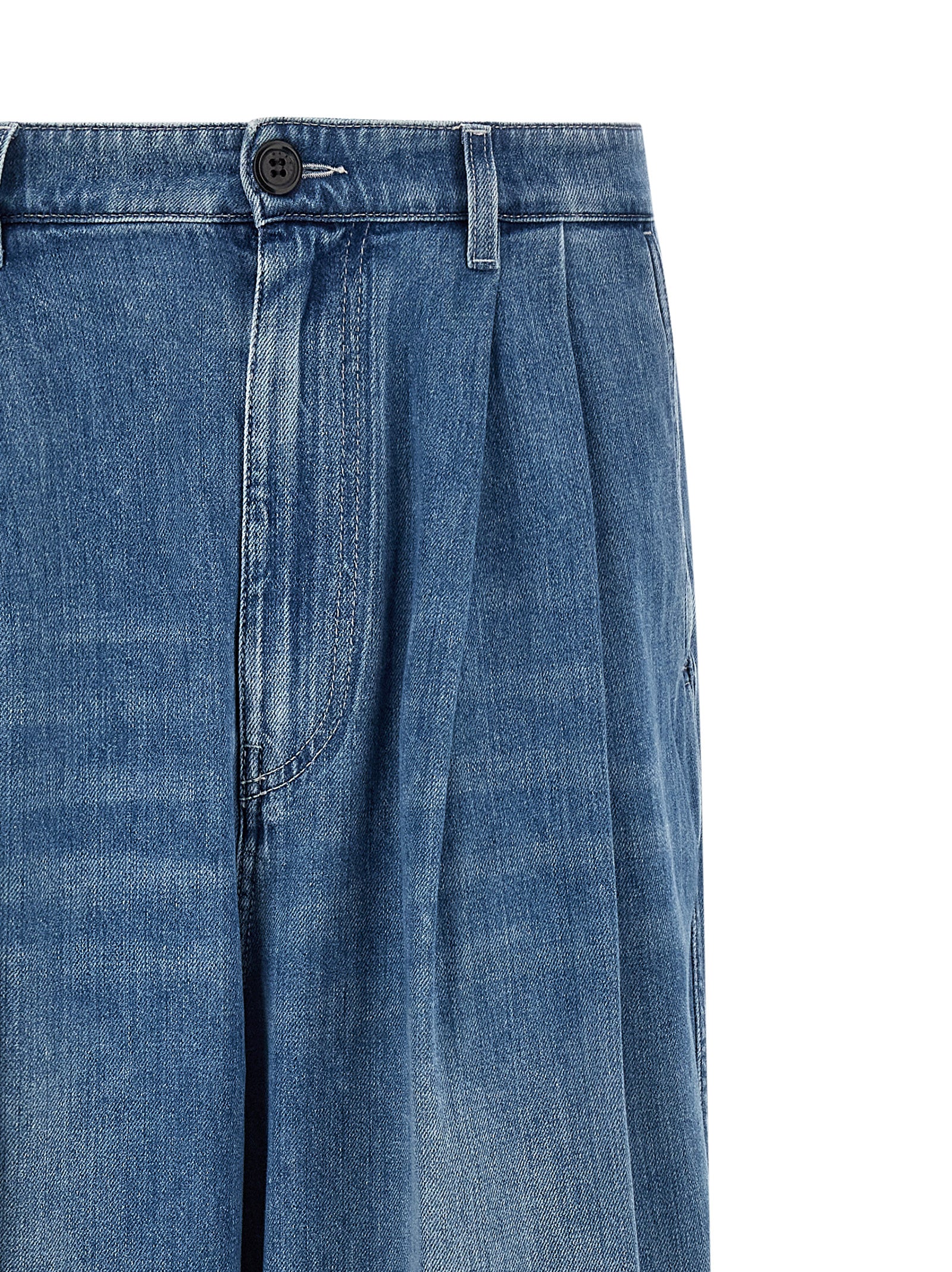 Blue Cotton High-Waisted Jean