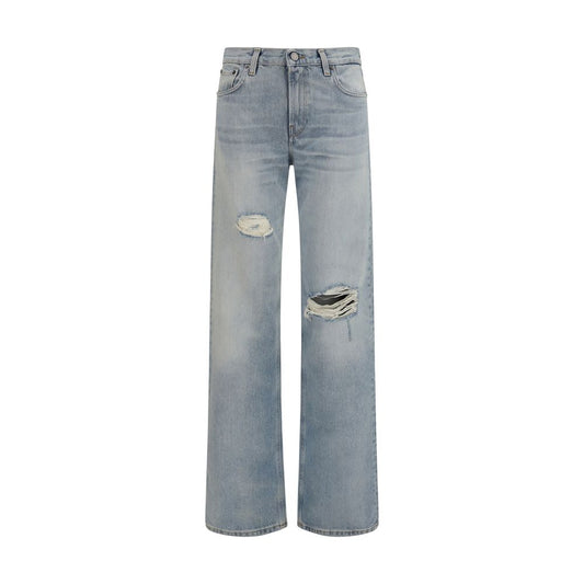 Blue Cotton Straight-Leg Jeans
