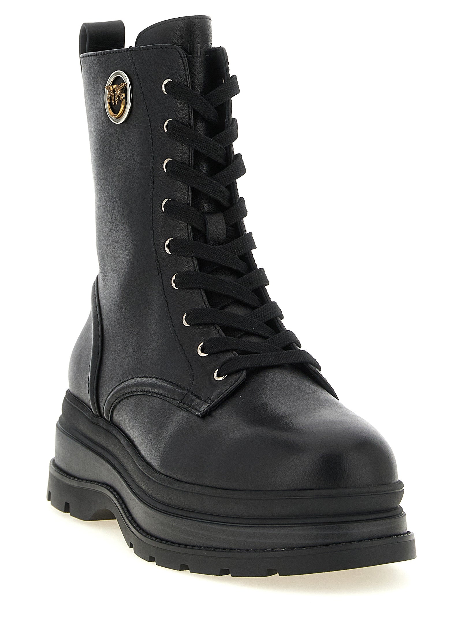 Black Cowhide Lace-Up Boots