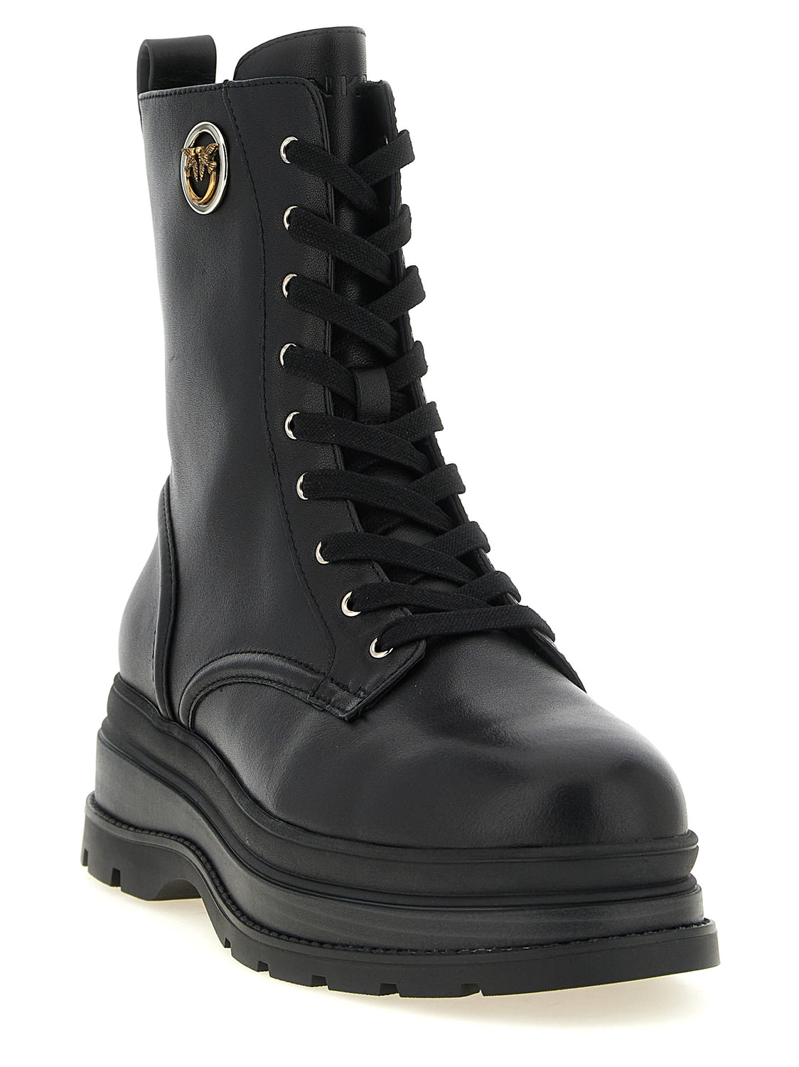 Black Cowhide Lace-Up Boots