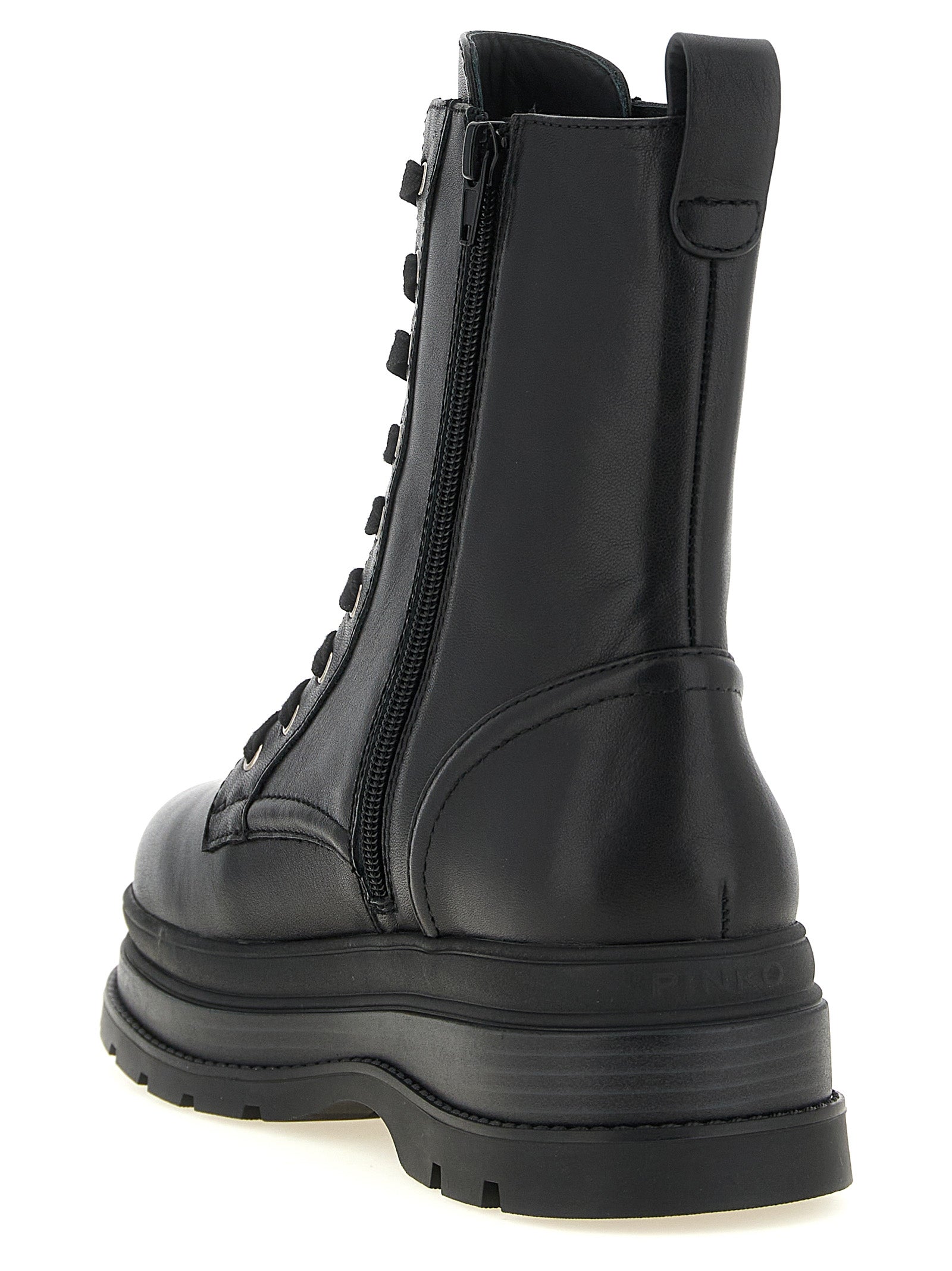 Black Cowhide Lace-Up Boots