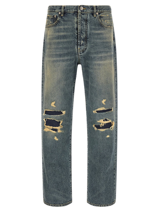 Blue Cotton Straight-Leg Jeans