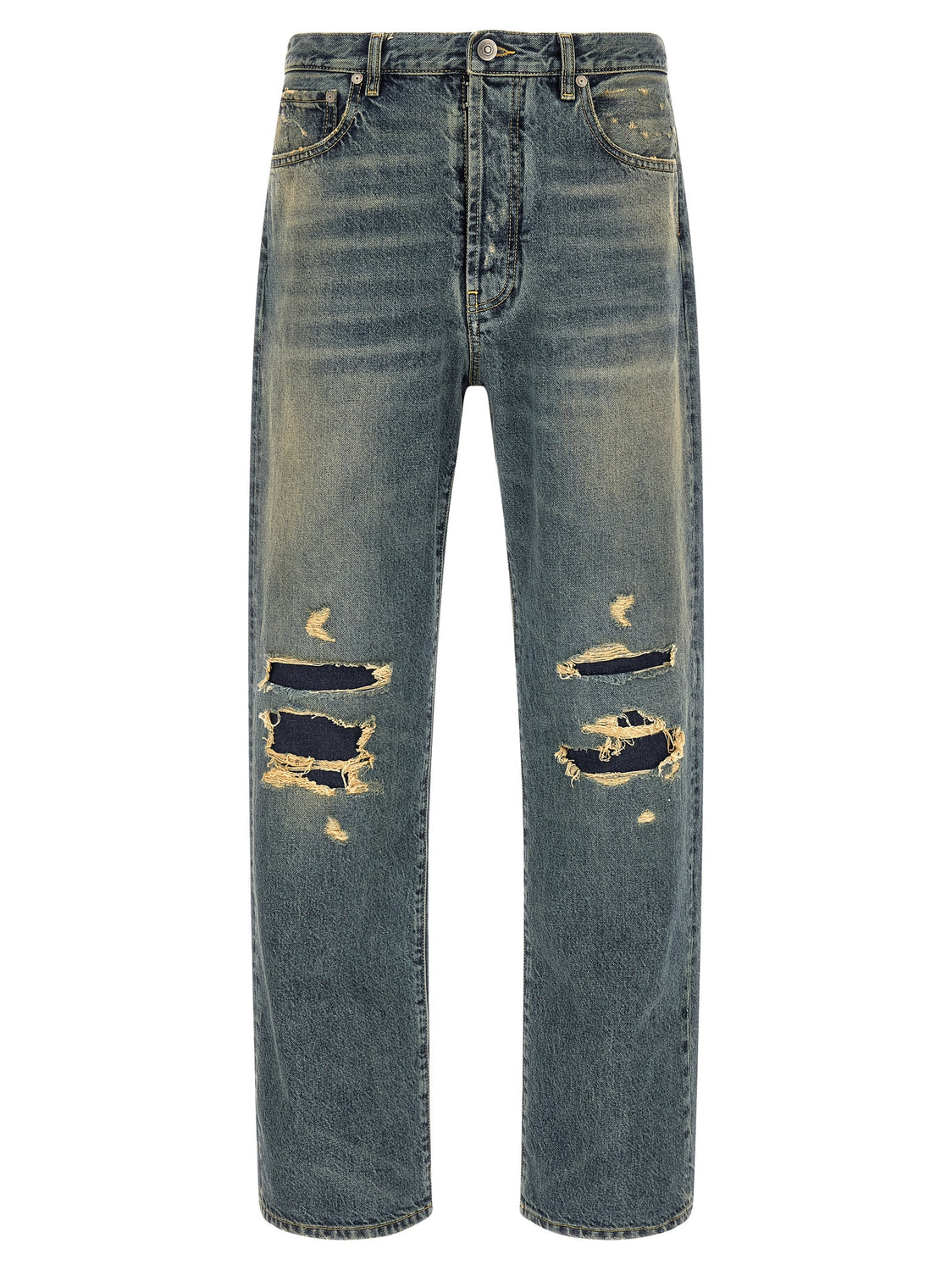 Blue Cotton Straight-Leg Jeans