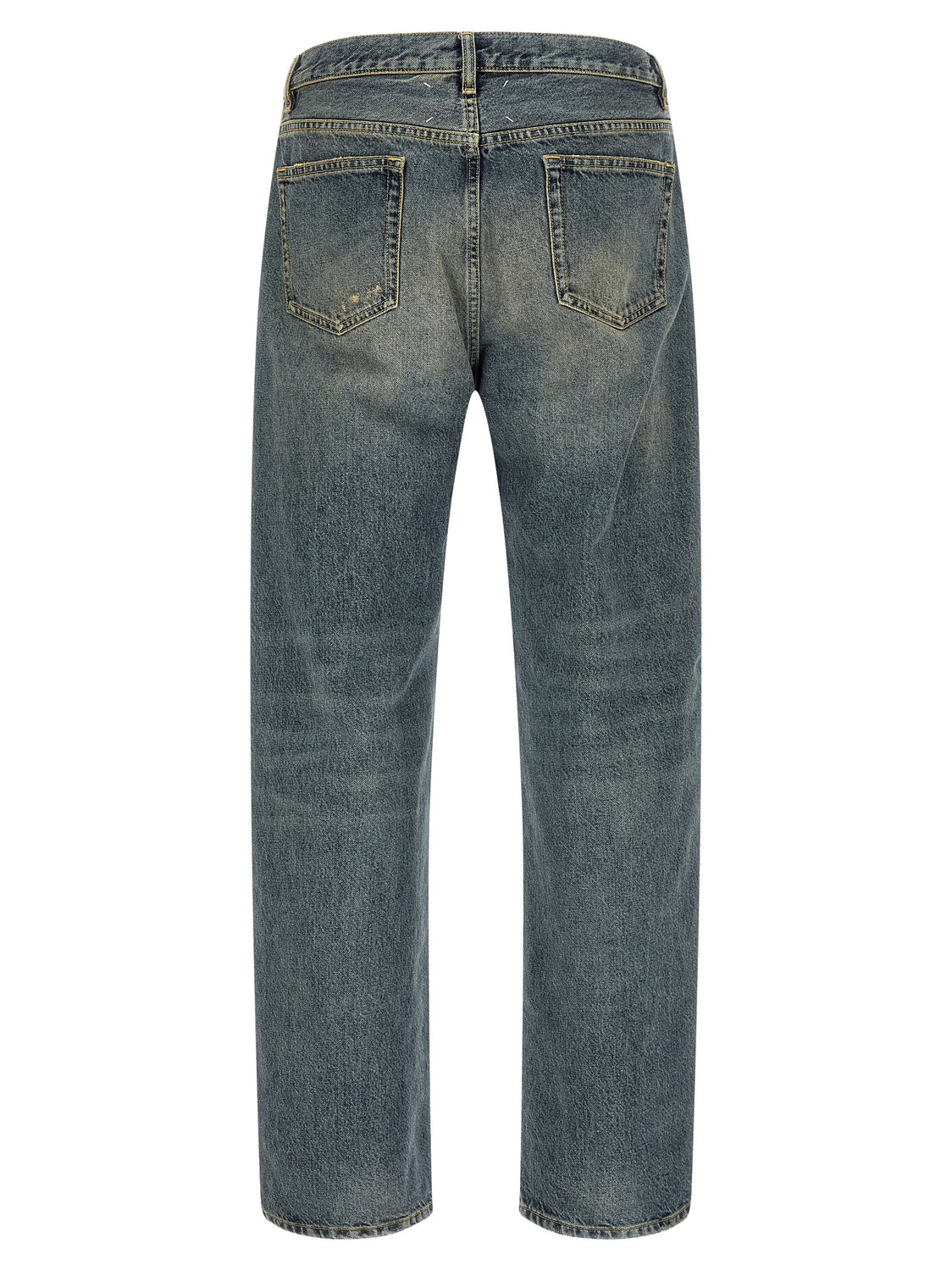 Blue Cotton Straight-Leg Jeans
