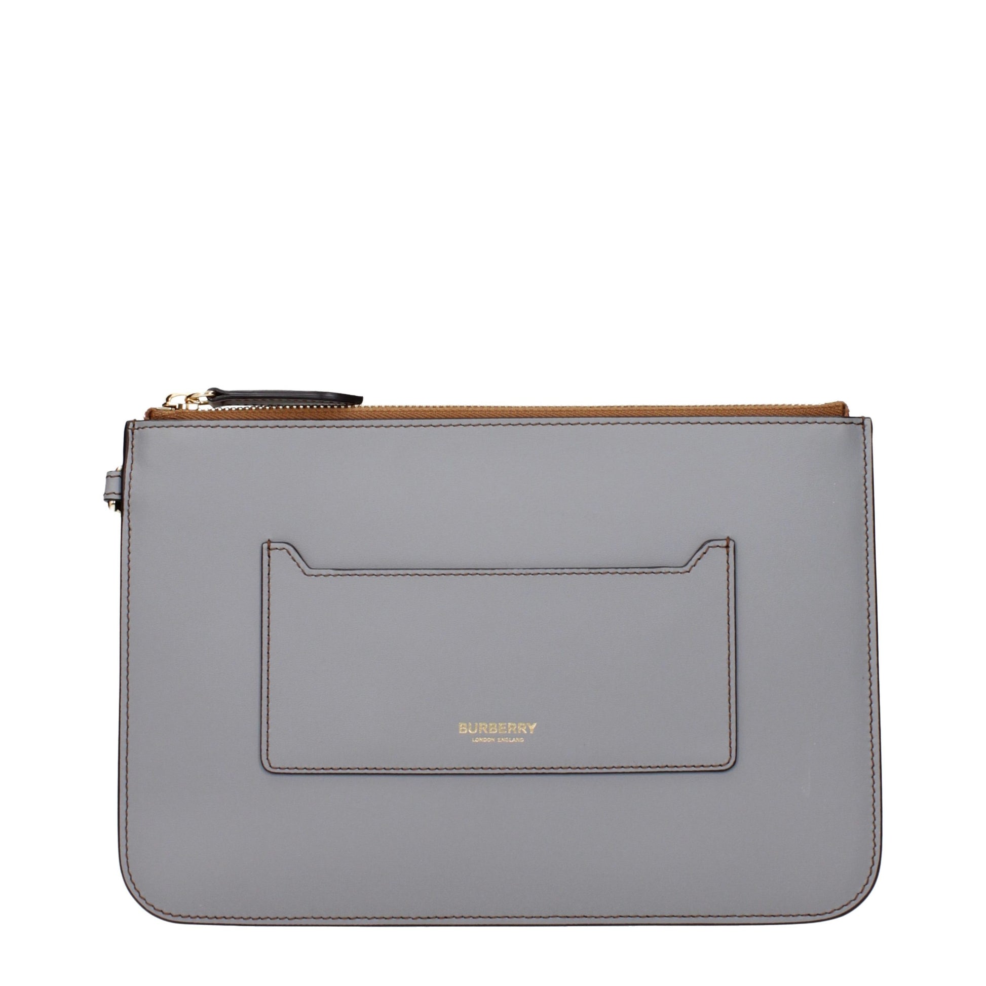 Gray Leather Clutch Bag
