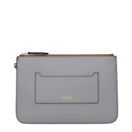 Gray Leather Clutch Bag