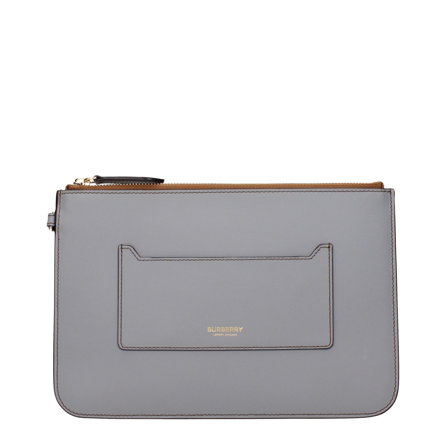 Gray Leather Clutch Bag