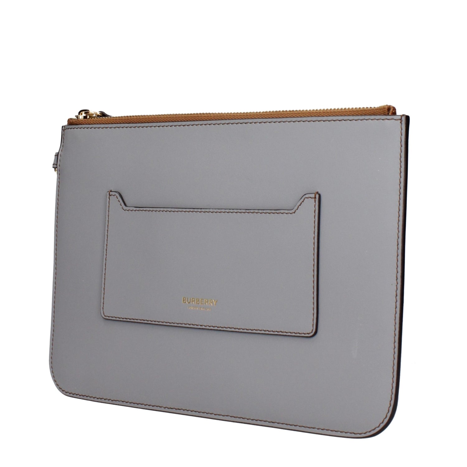 Gray Leather Clutch Bag