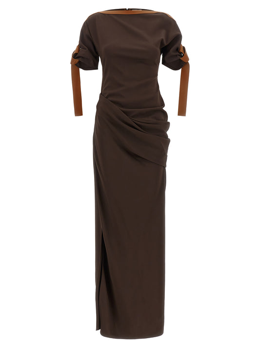 Brown Viscose Long Dress