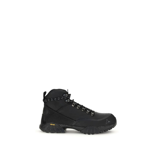 Black Rubber Lace-Up Boots