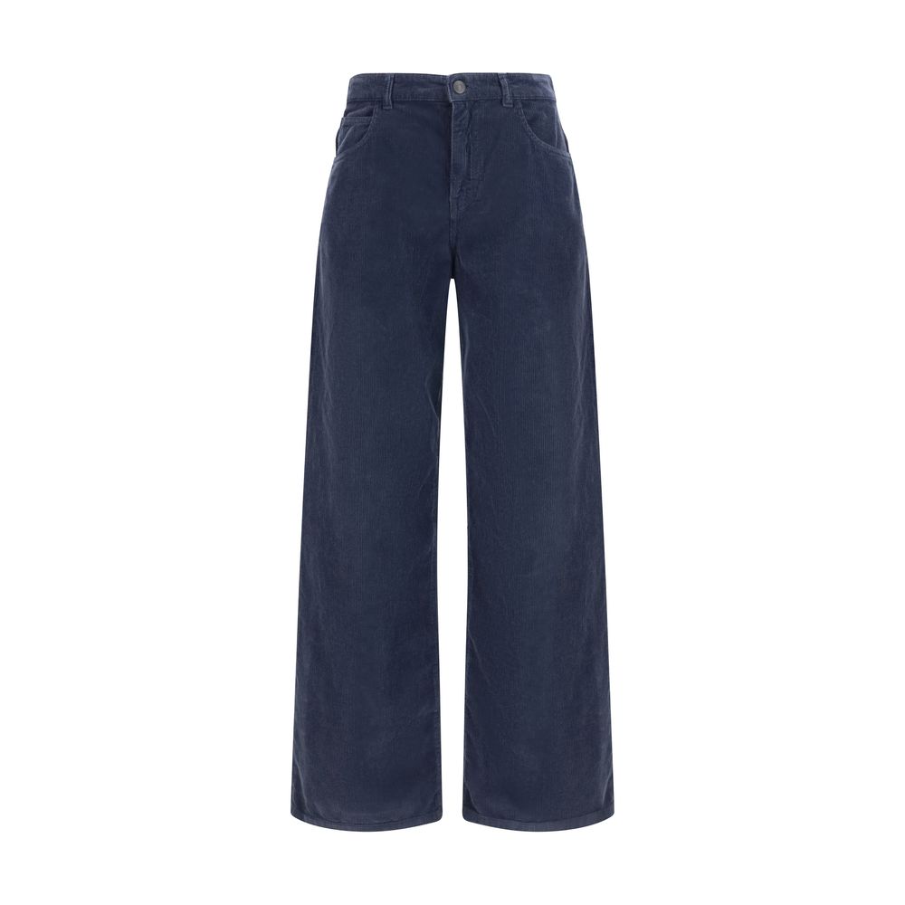 Blue Cotton Casual Pants