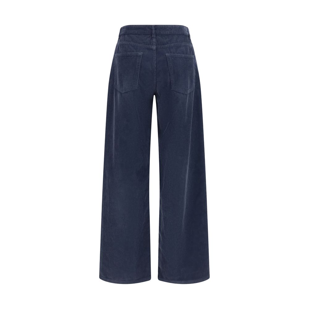 Blue Cotton Casual Pants