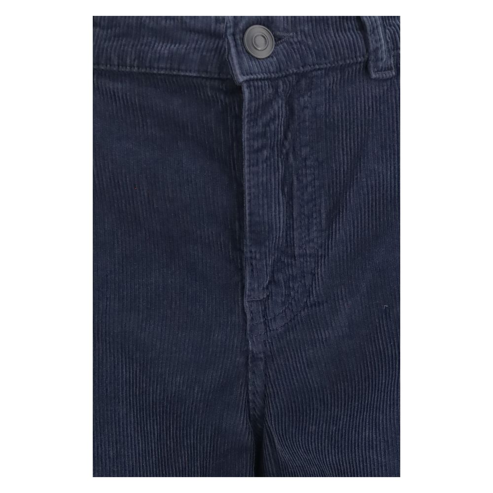 Blue Cotton Casual Pants