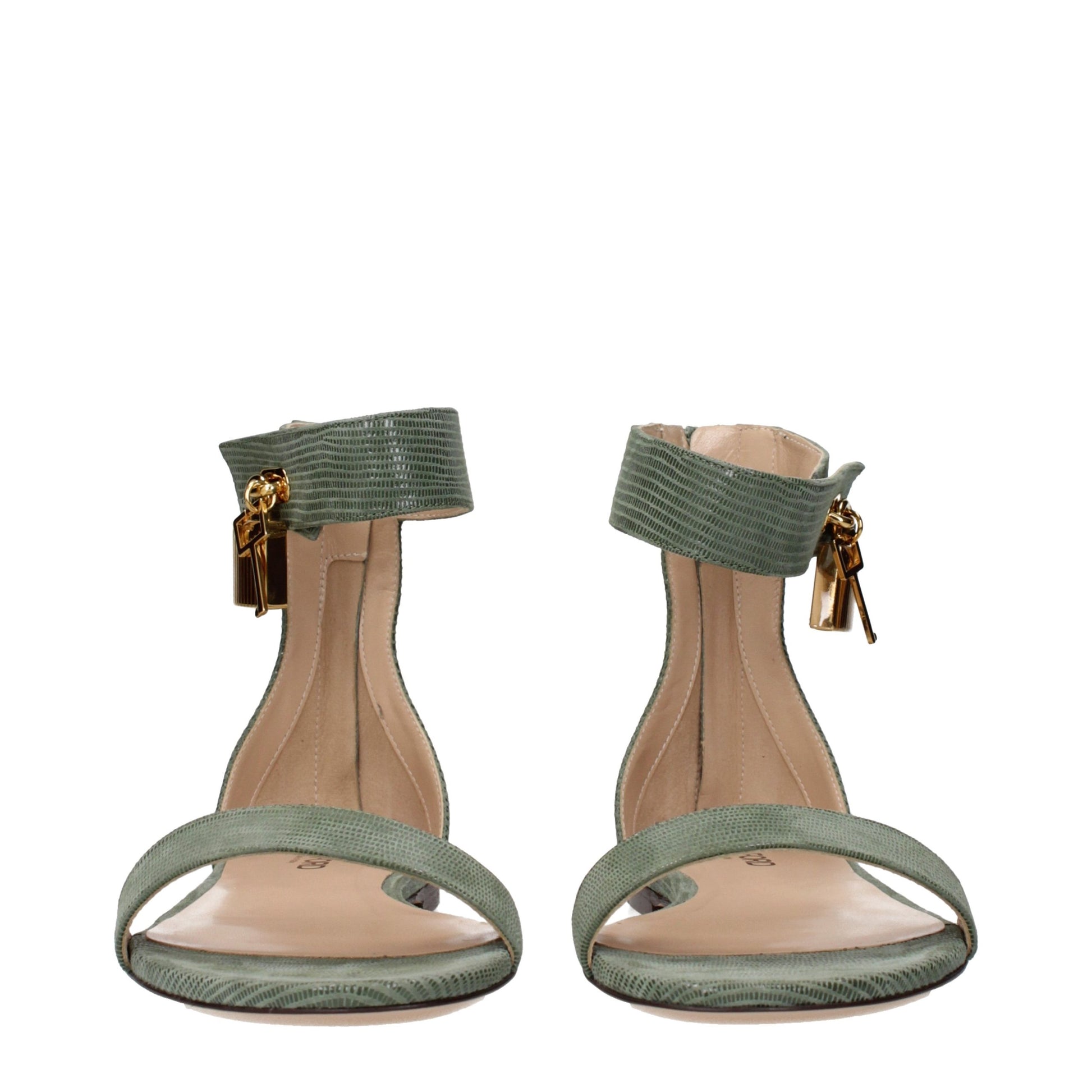 Green Leather Flat Sandals