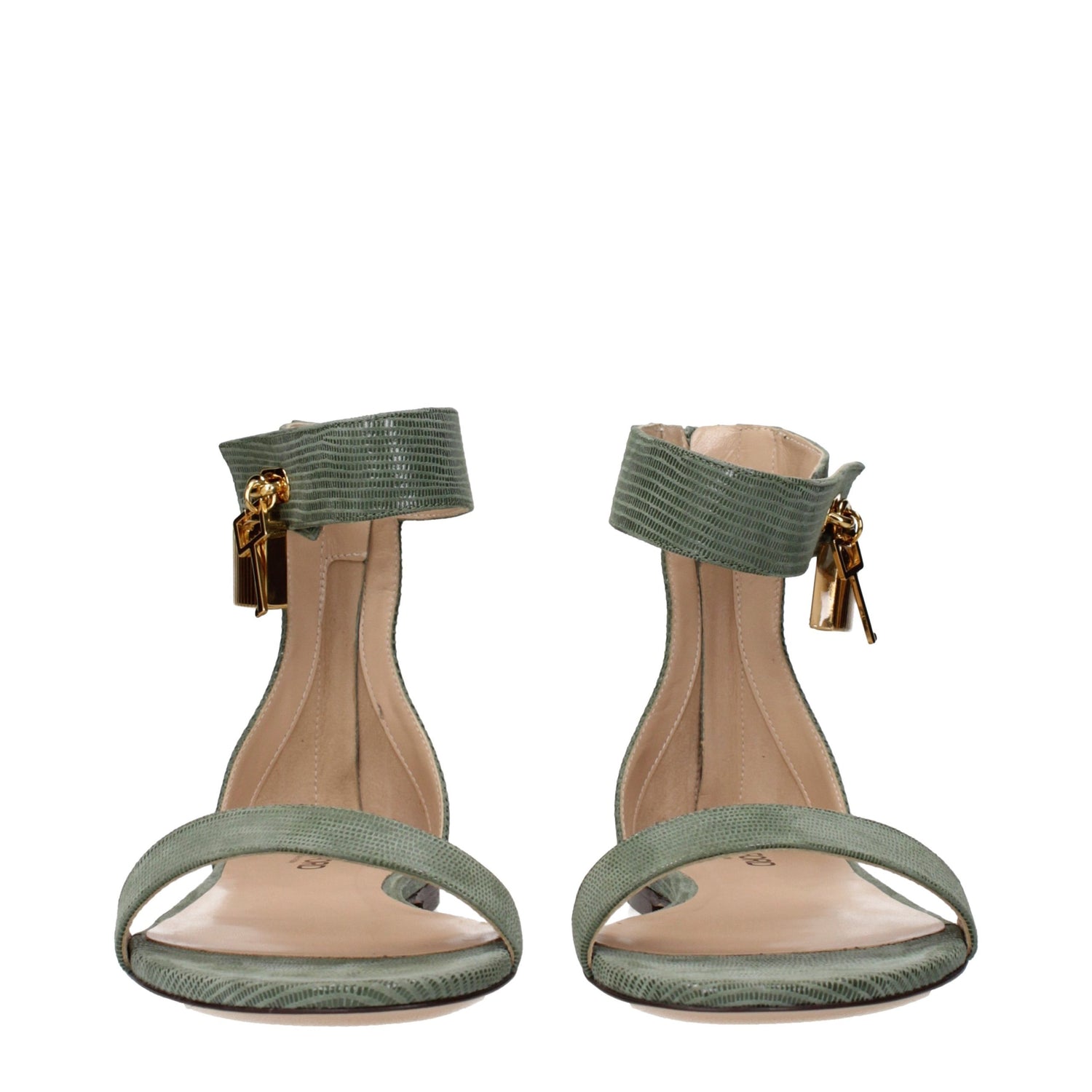Green Leather Flat Sandals