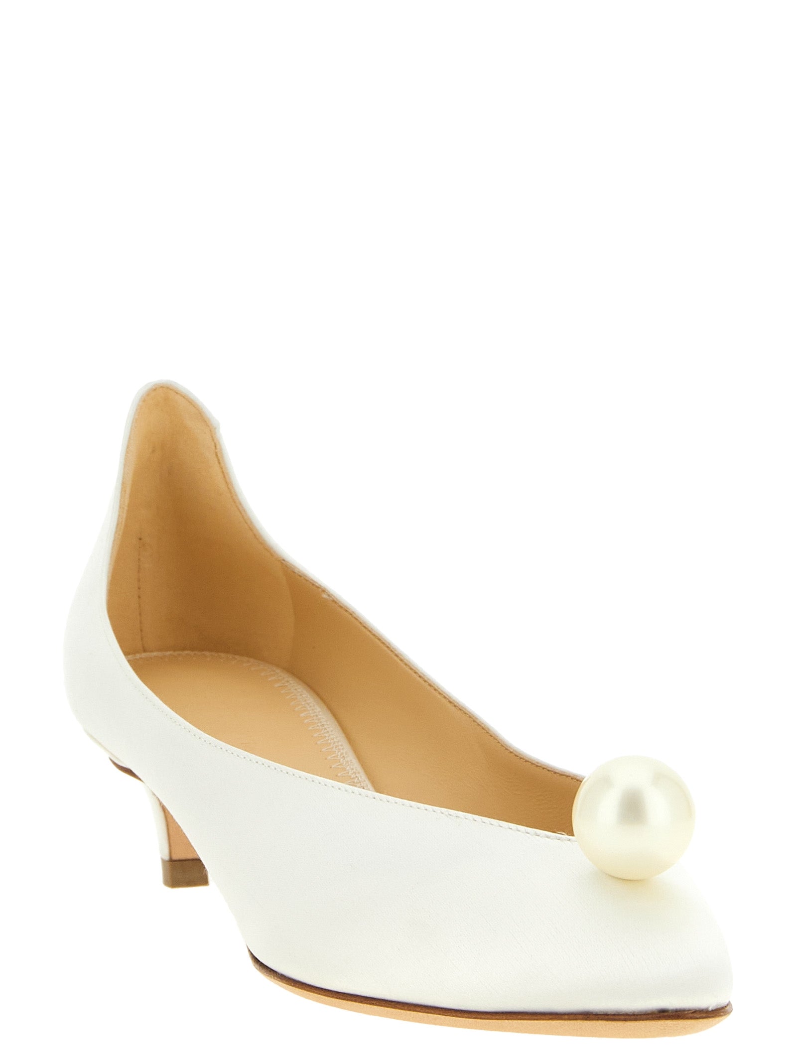 White Viscose Mid Heel Pumps