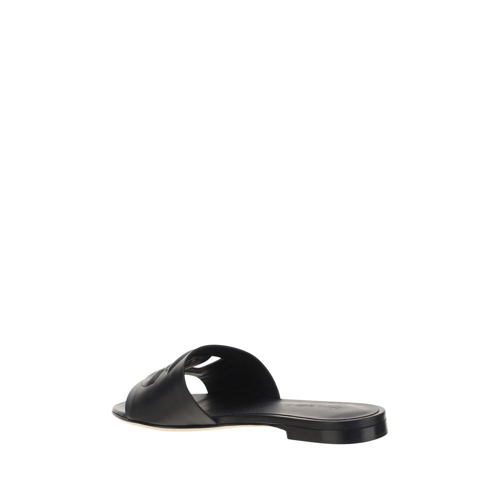 Black Calf Leather Bos Taurus Flat Sandals