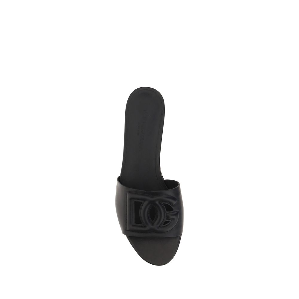 Black Calf Leather Bos Taurus Flat Sandals