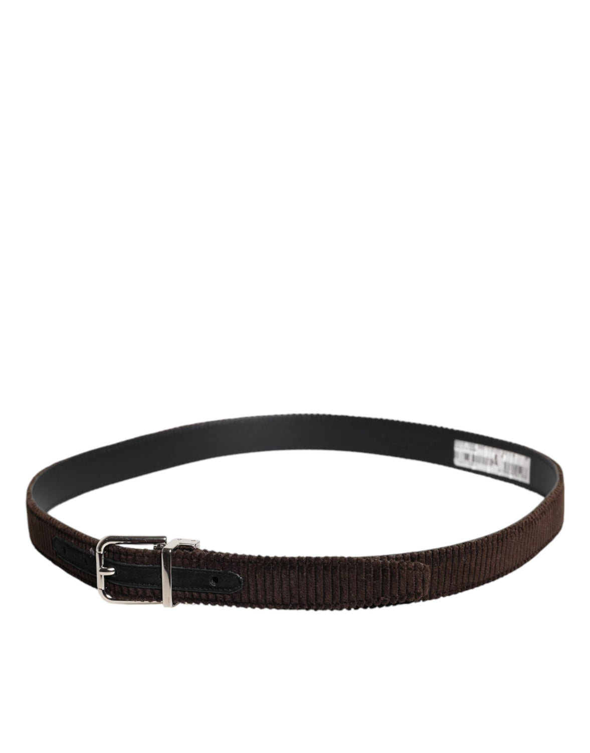 Men Brown Velvet Ridged Silver Buckle Belt