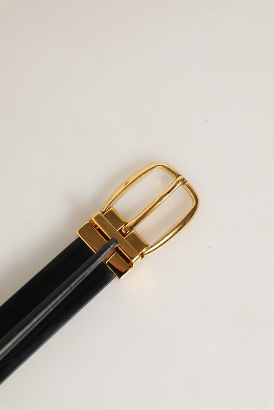 Black Leather Gold Tone Metal Buckle Belt