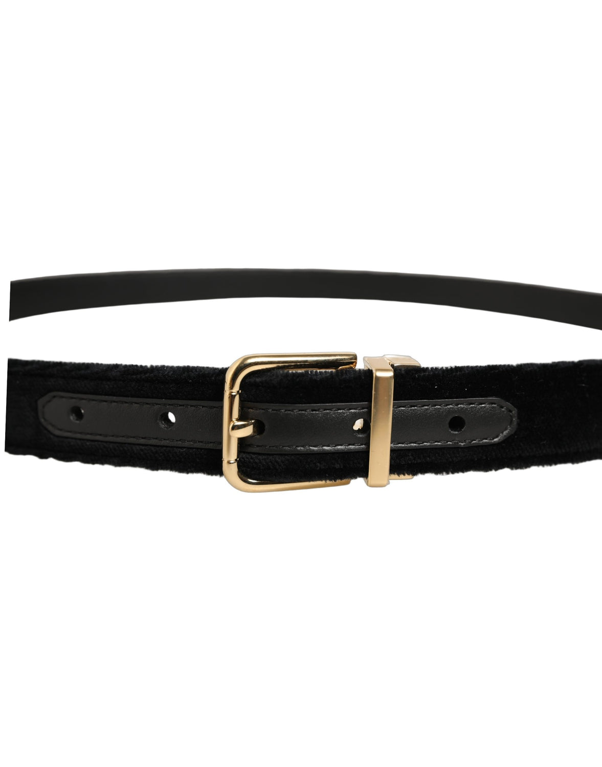 Men Black Velvet Gold Tone Metal Buckle Belt
