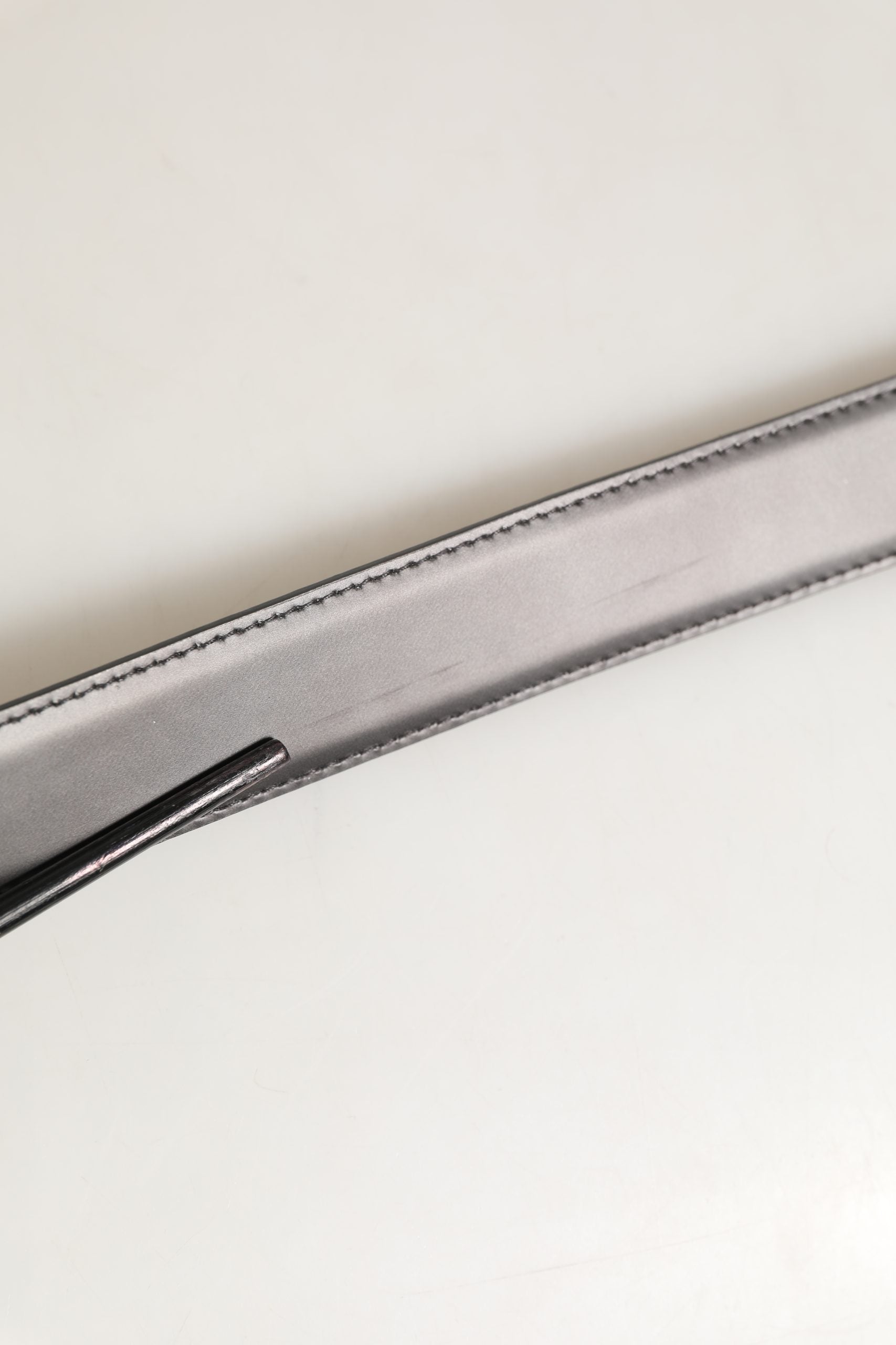 Dark Gray Leather Metal Buckle Classic Belt