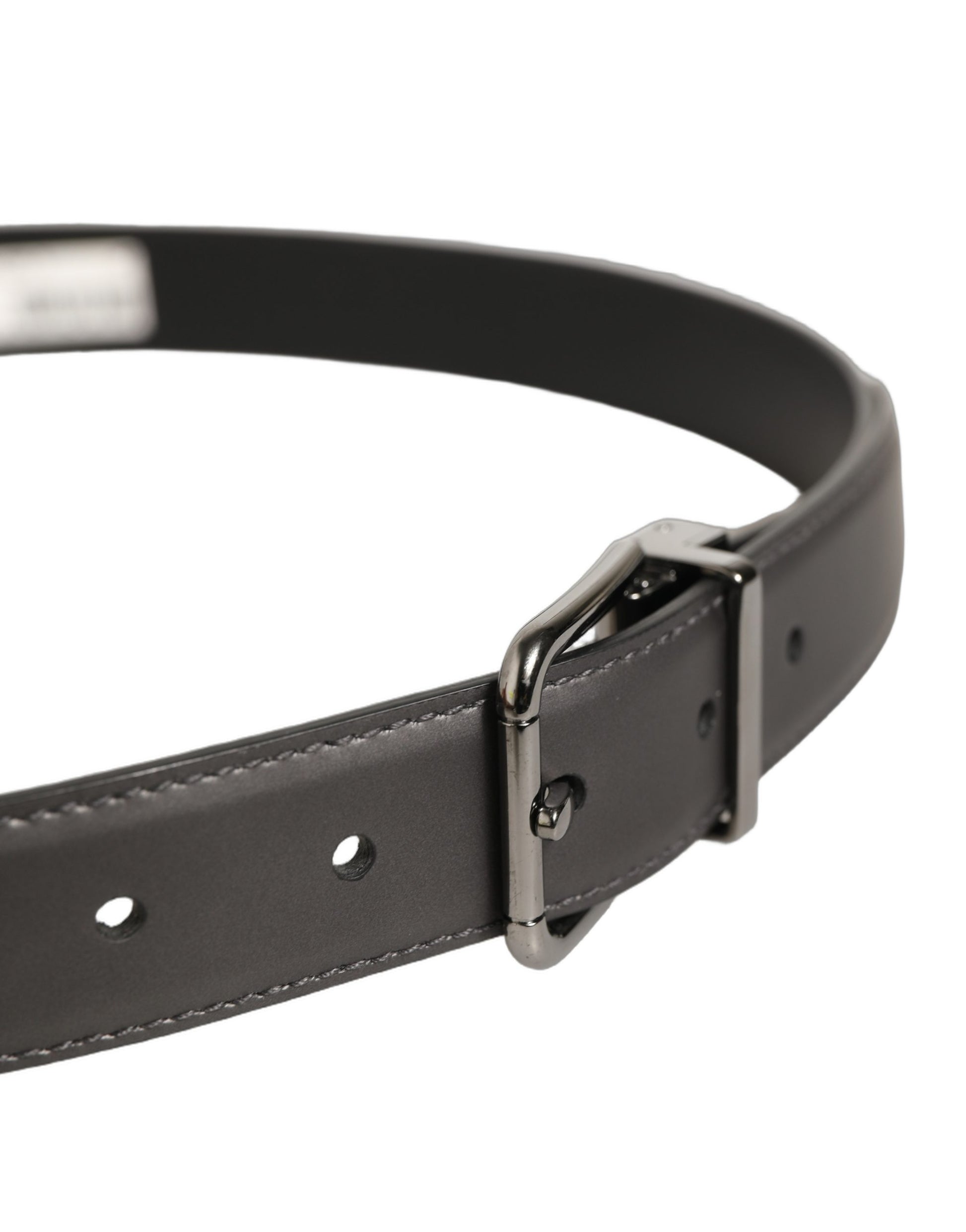 Dark Gray Leather Metal Buckle Classic Belt