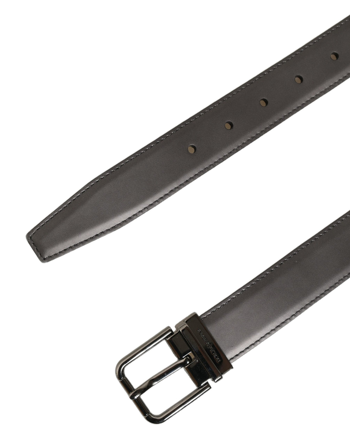 Dark Gray Leather Metal Buckle Classic Belt
