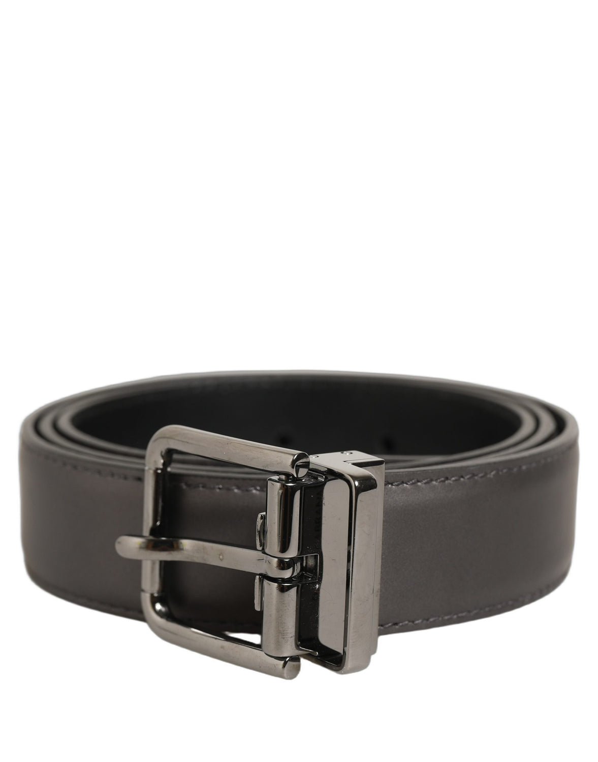 Dark Gray Leather Metal Buckle Classic Belt