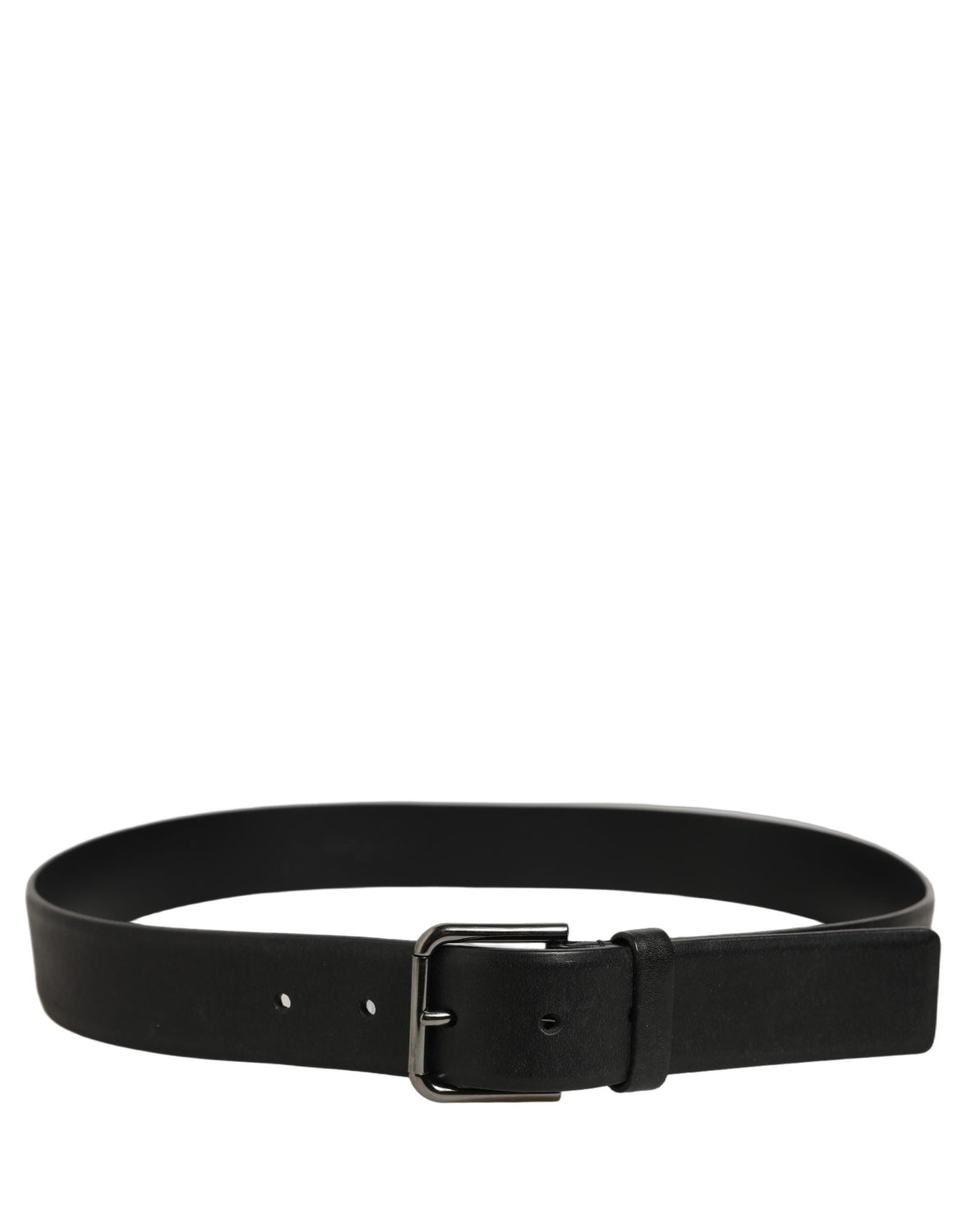 Black Calf Leather Classic Silver Buckle Belt