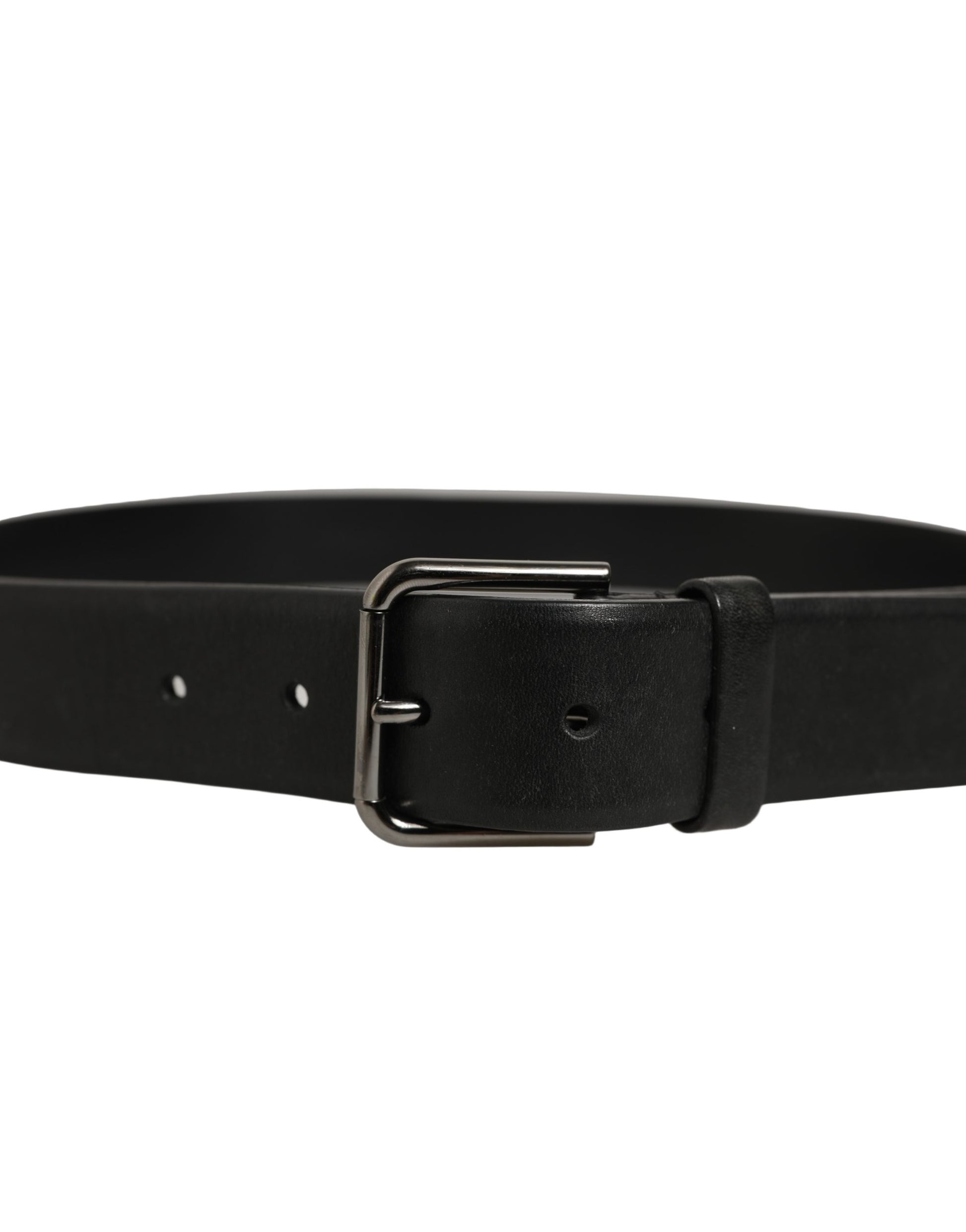 Black Calf Leather Classic Silver Buckle Belt