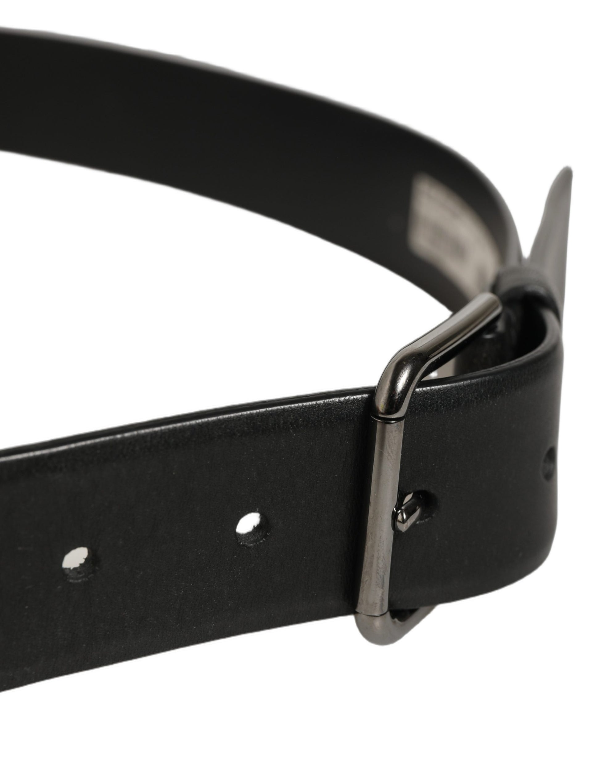 Black Calf Leather Classic Silver Buckle Belt