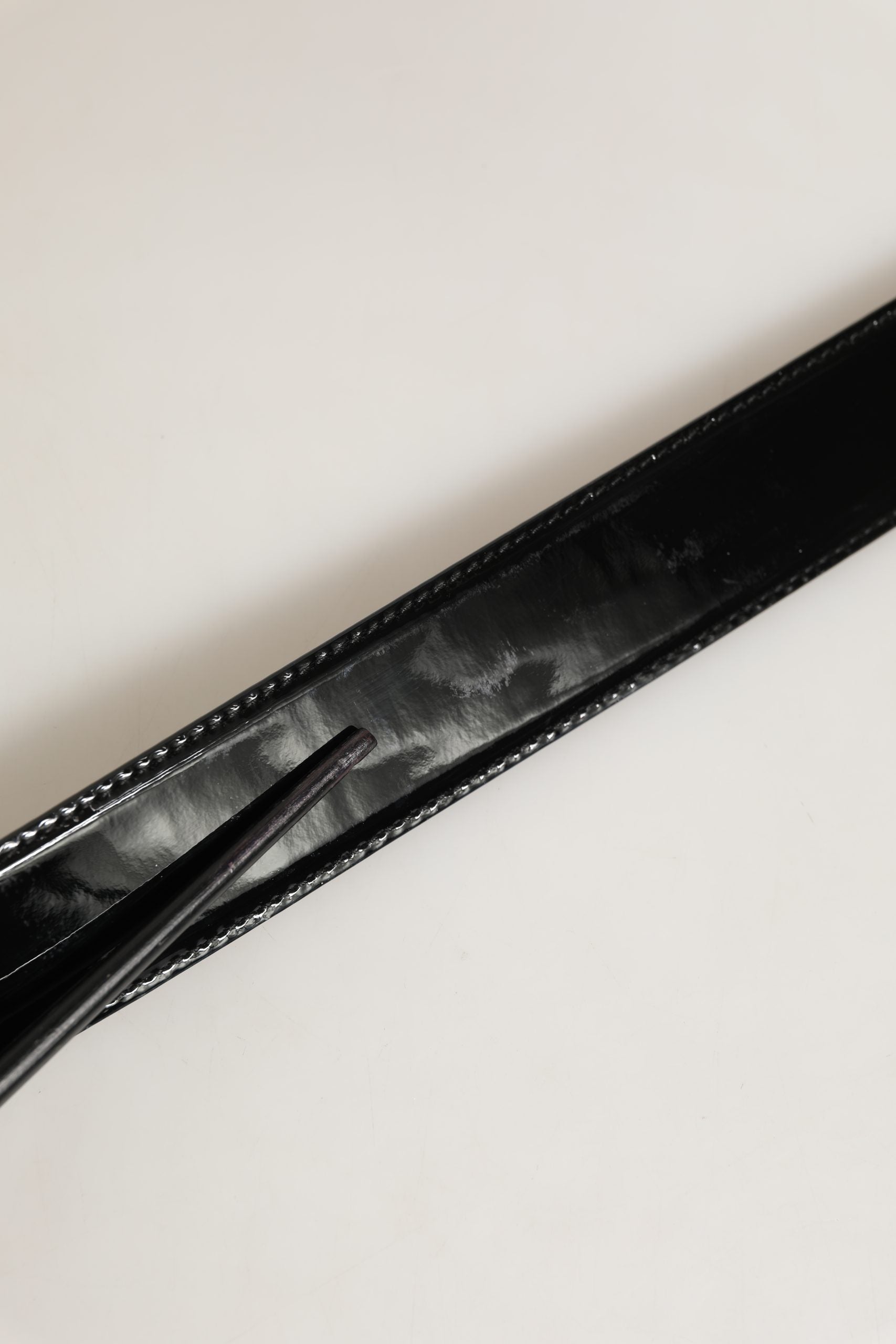 Black Patent Leather Silver Metal Buckle Belt