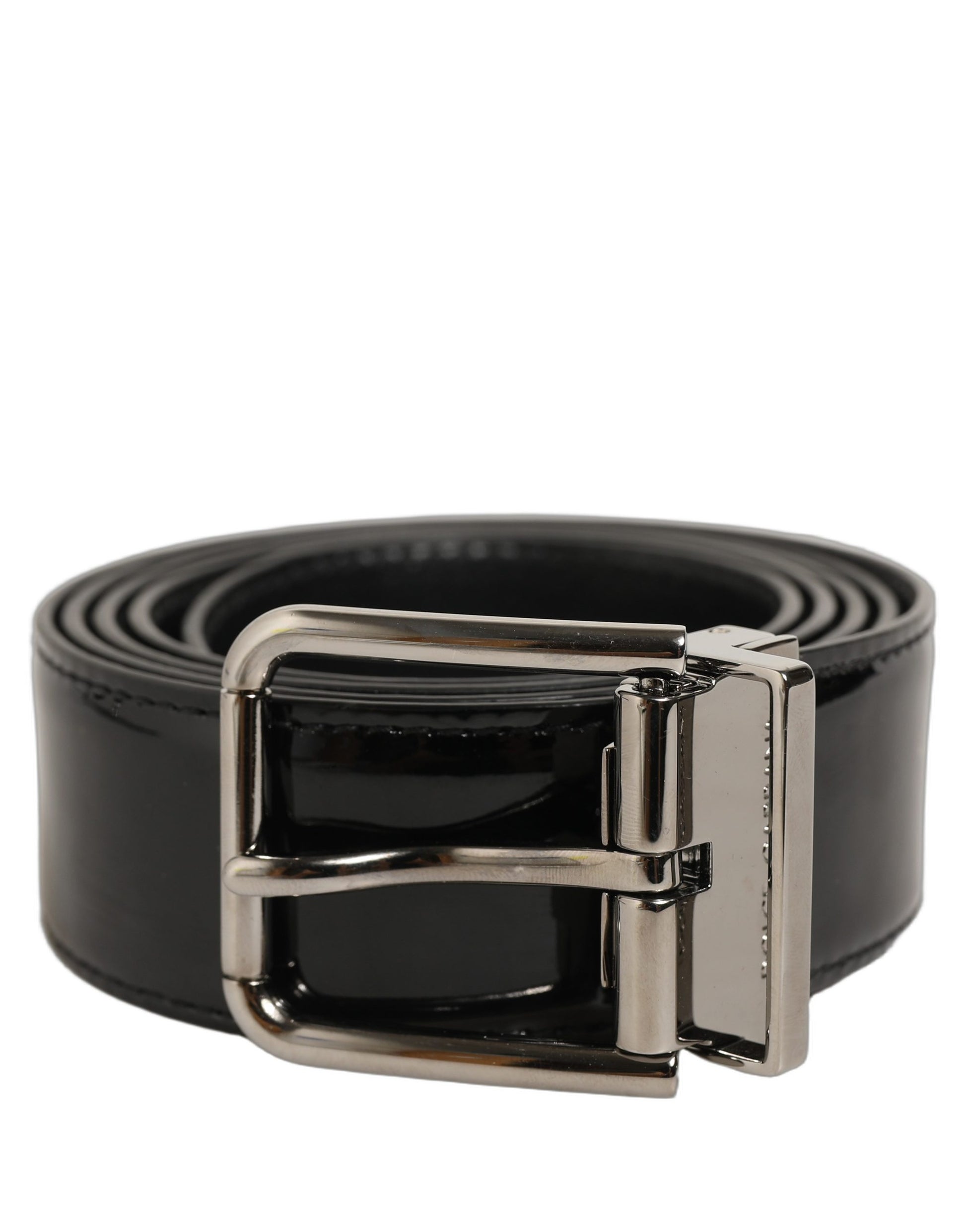 Black Patent Leather Silver Metal Buckle Belt