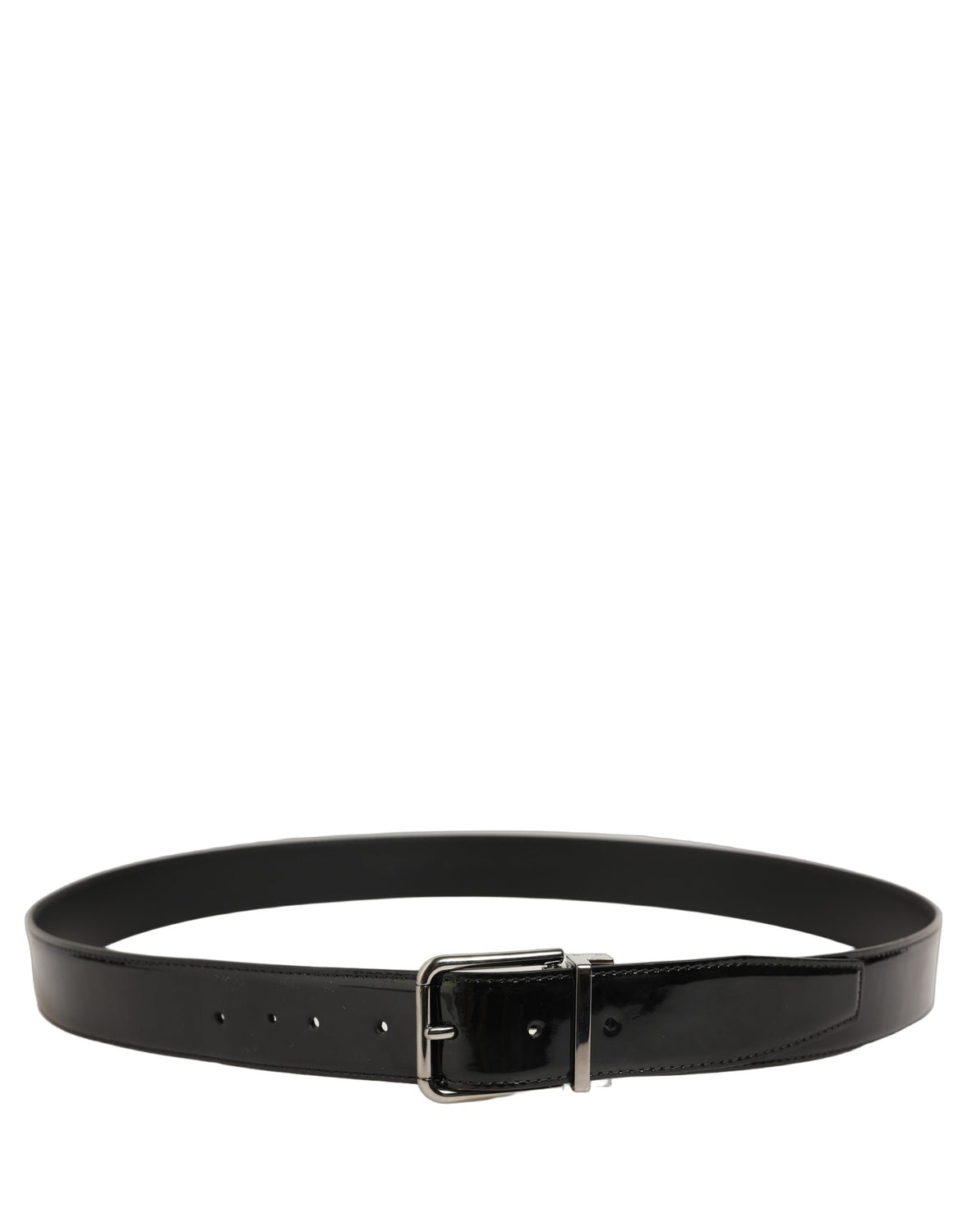 Black Patent Leather Silver Metal Buckle Belt