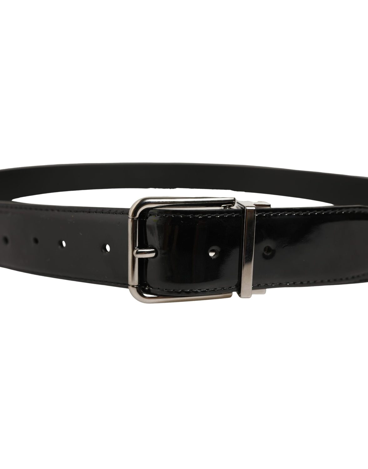 Black Patent Leather Silver Metal Buckle Belt