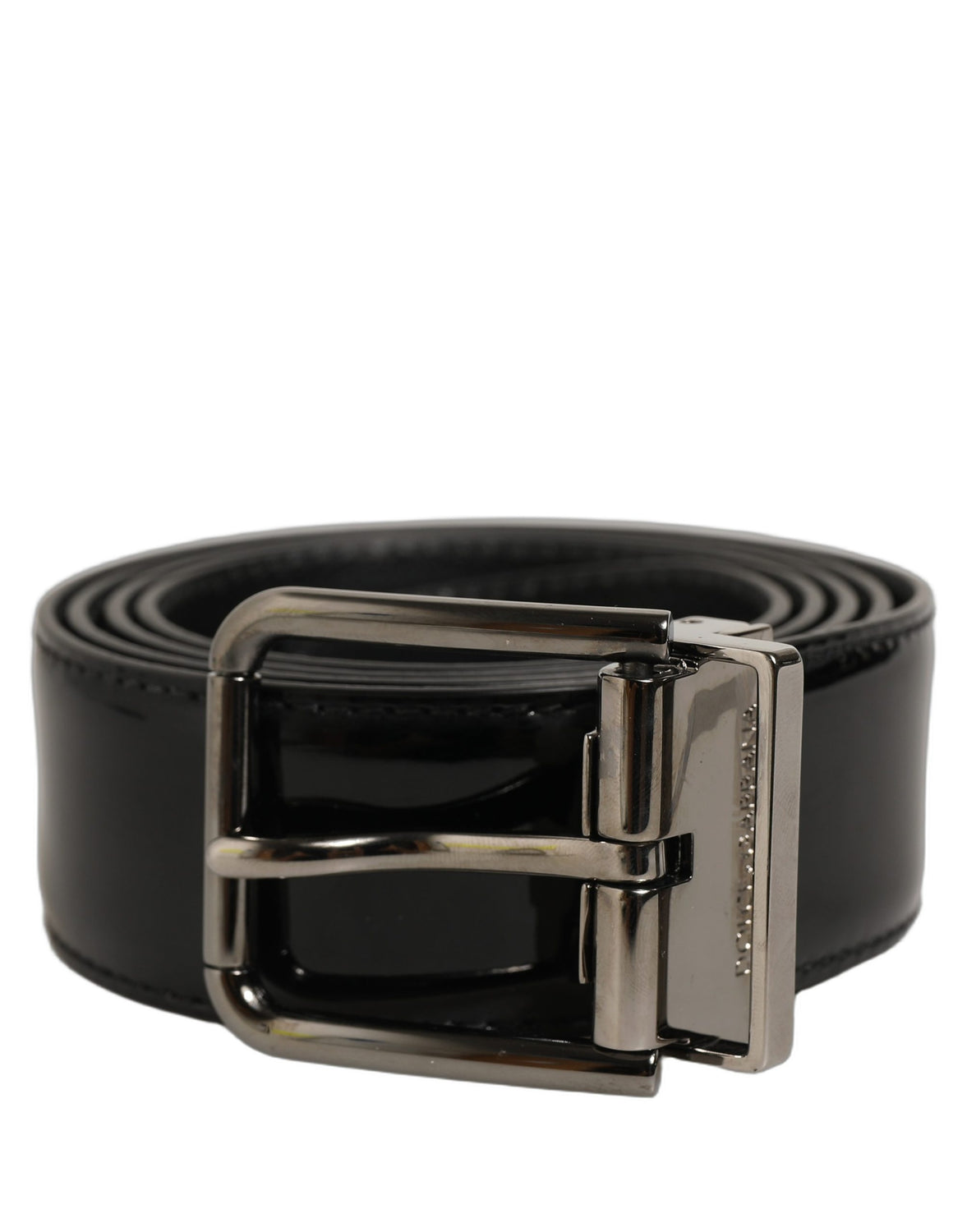 Black Patent Leather Silver Metal Buckle Belt