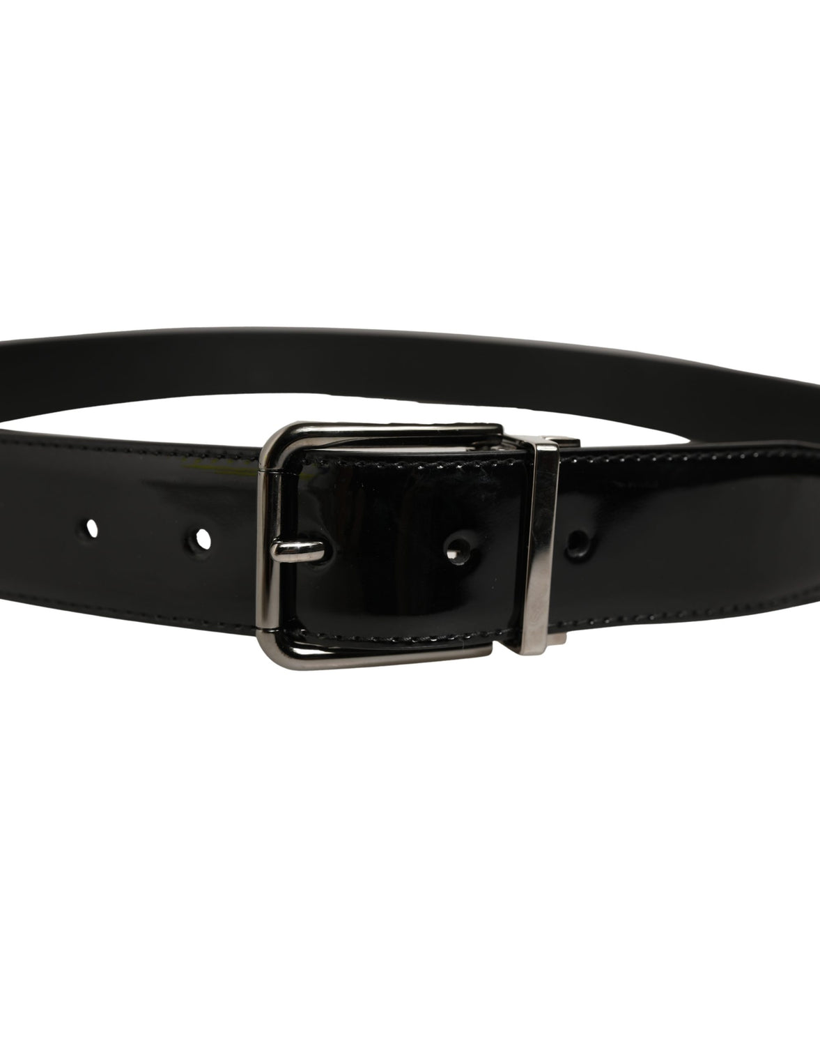 Black Patent Leather Silver Metal Buckle Belt
