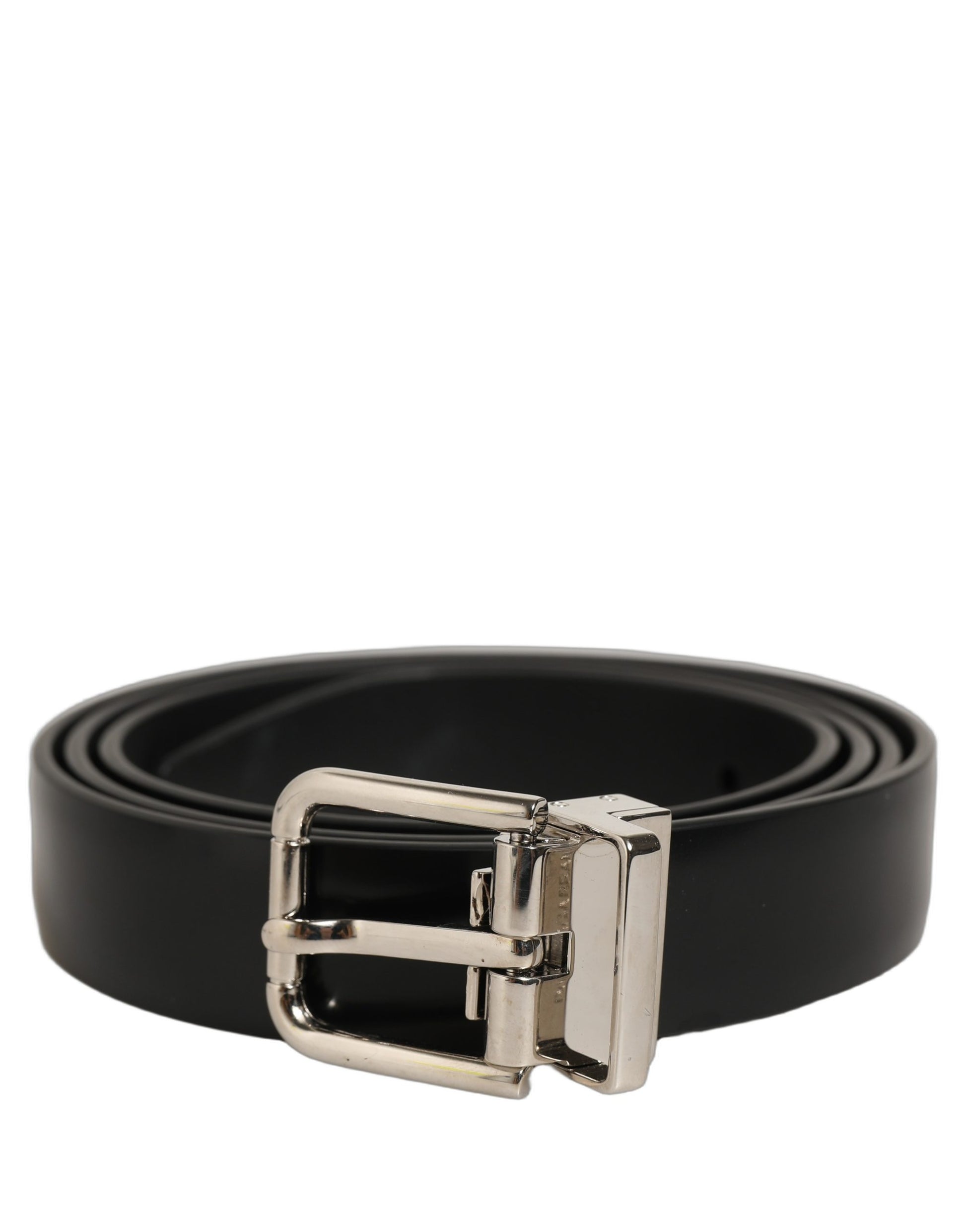 Black Leather Silver Tone Metal Buckle Belt