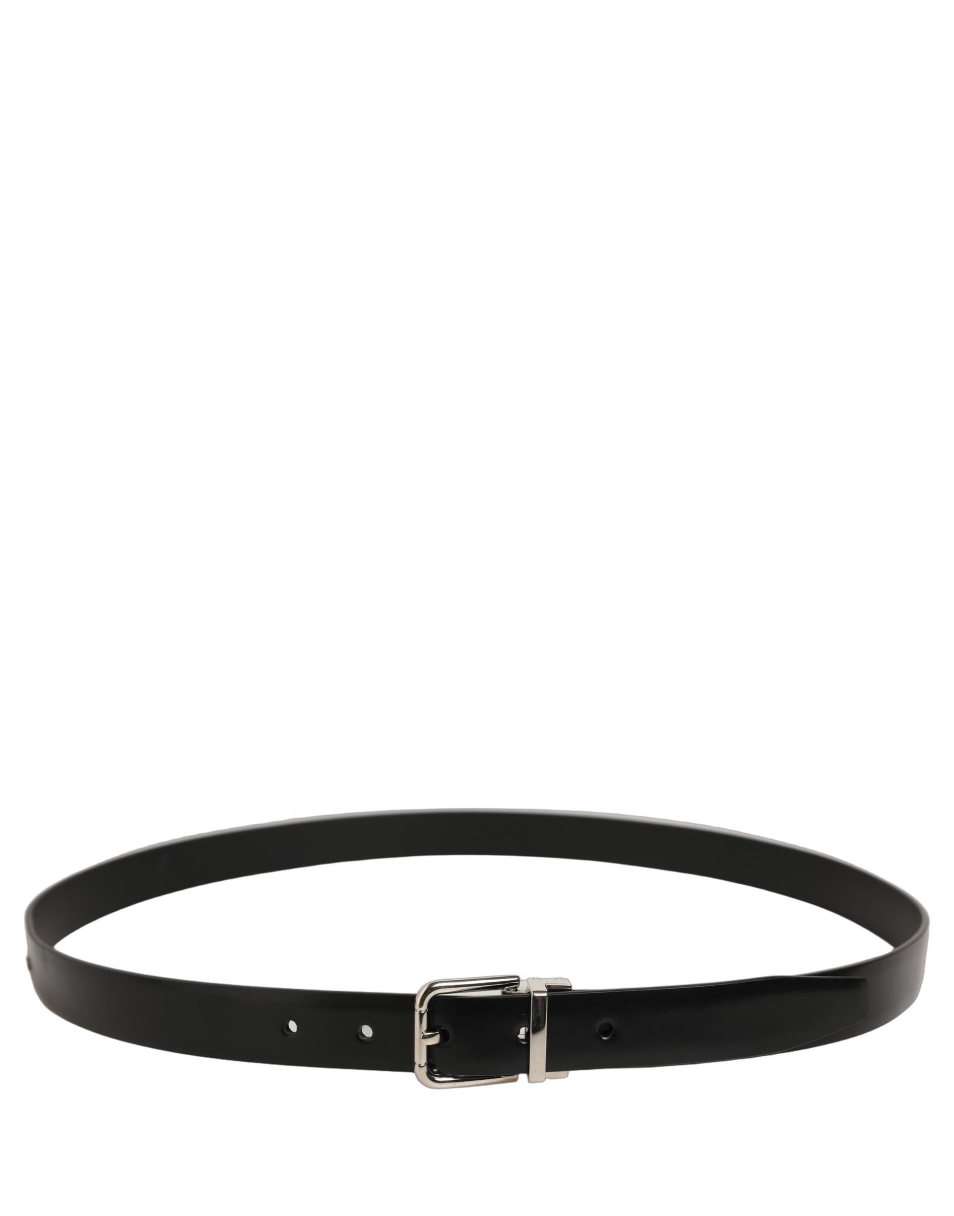 Black Leather Silver Tone Metal Buckle Belt