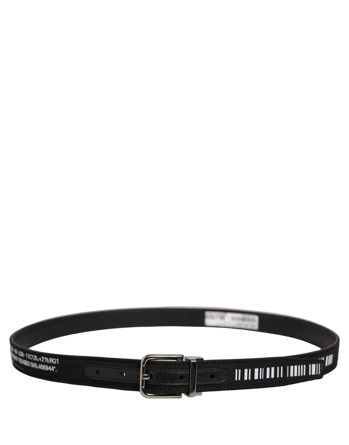 Black Fabric Leather Barcode Silver Buckle Belt