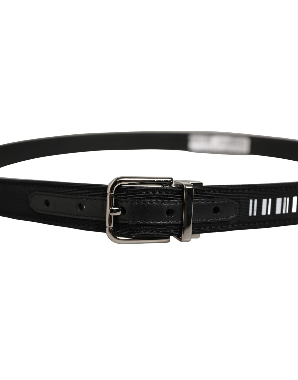 Black Fabric Leather Barcode Silver Buckle Belt