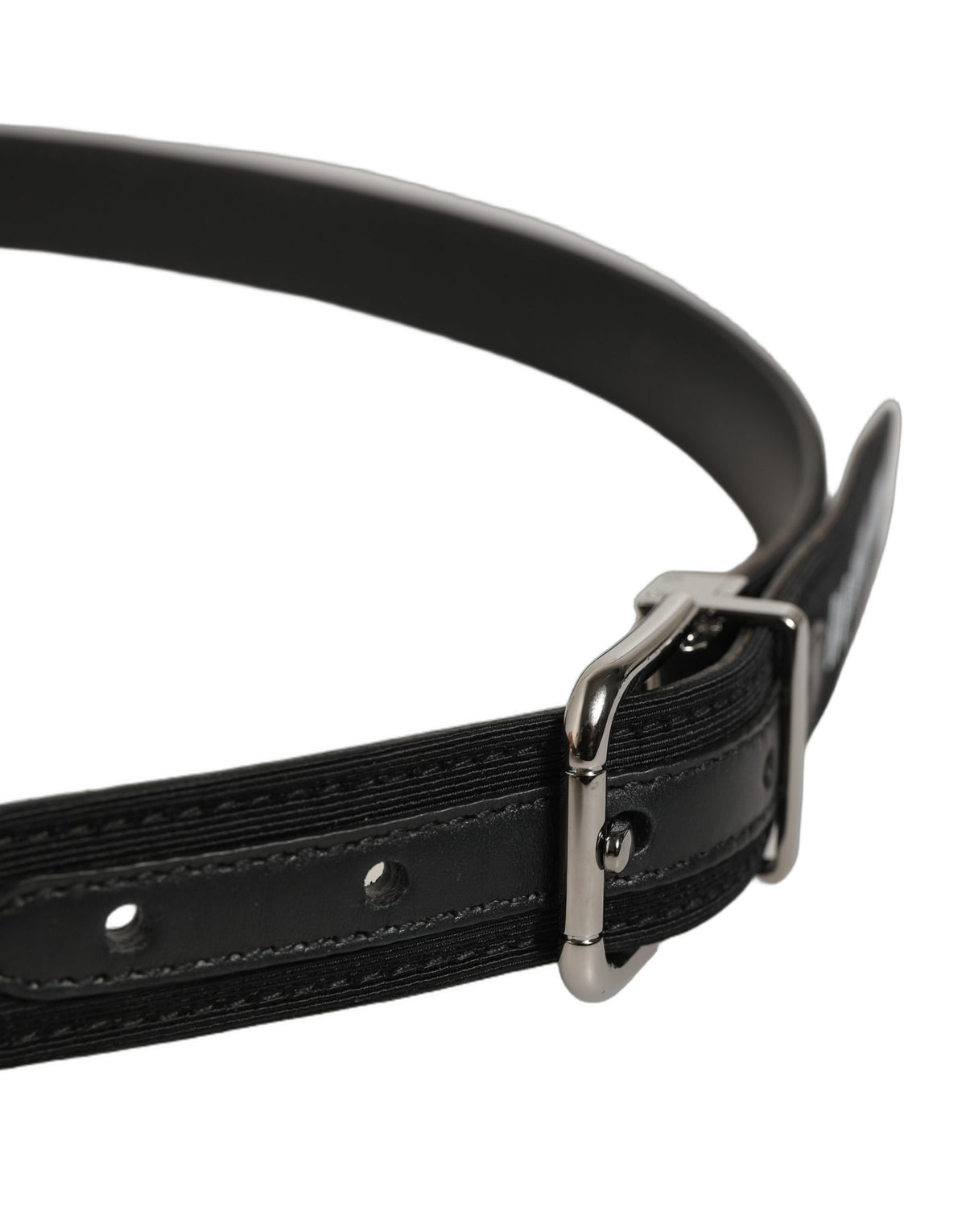 Black Fabric Leather Barcode Silver Buckle Belt