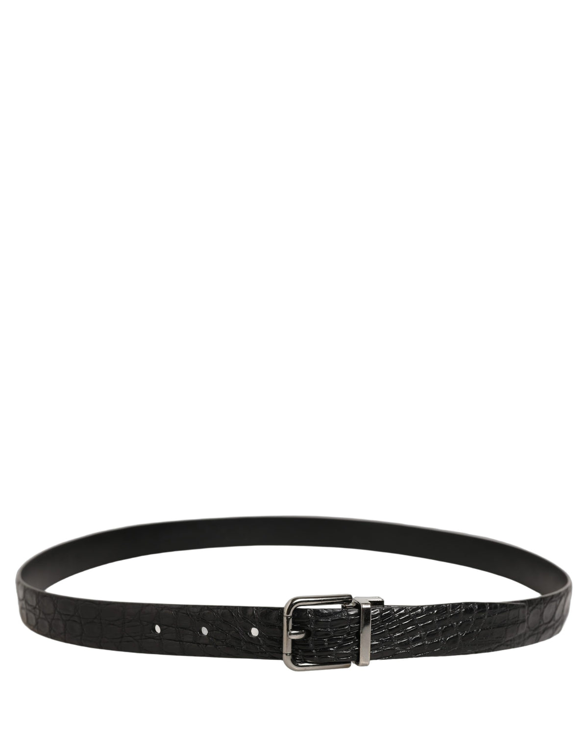 Black Leather Silver Metal Buckle Men Belt