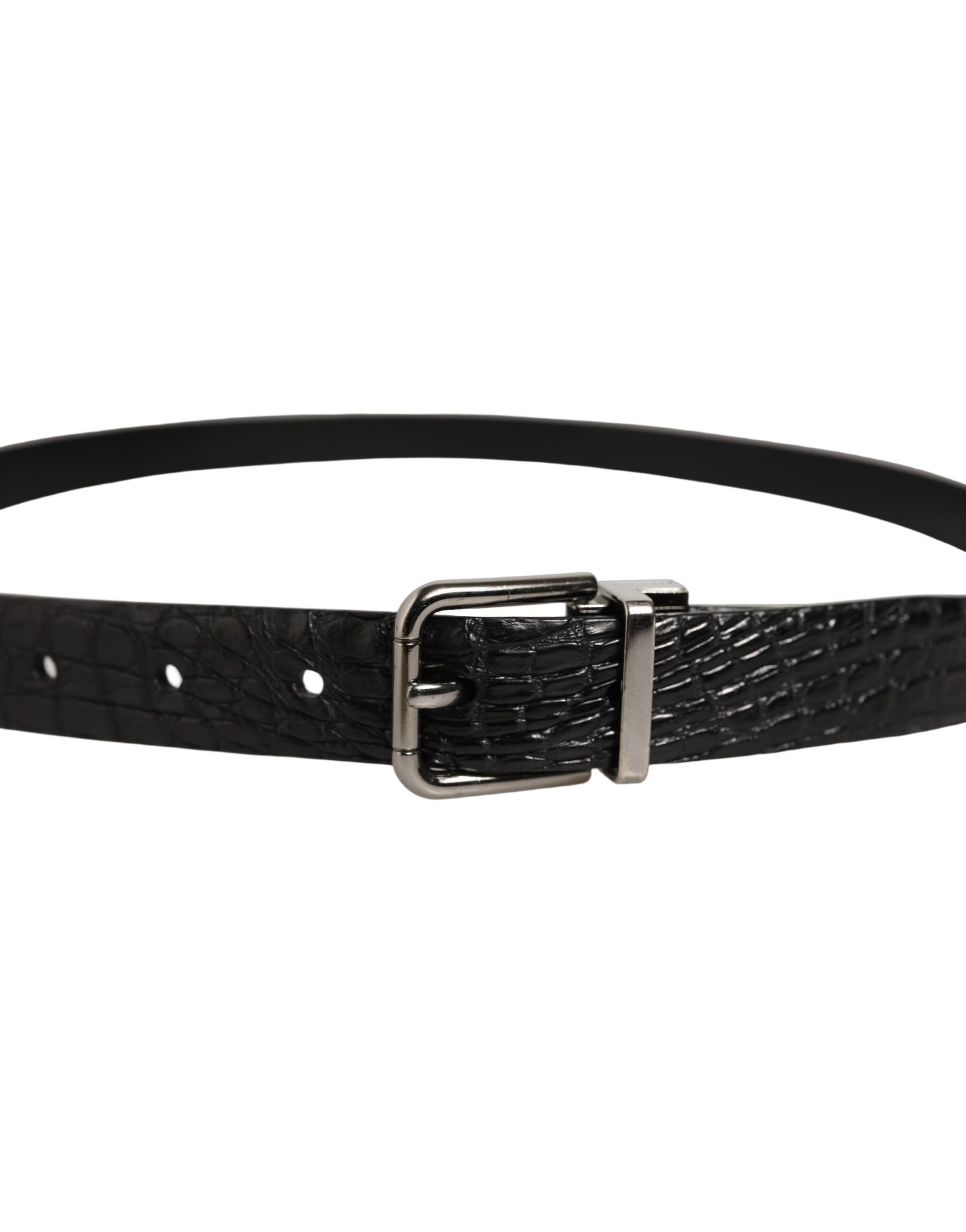 Black Leather Silver Metal Buckle Men Belt