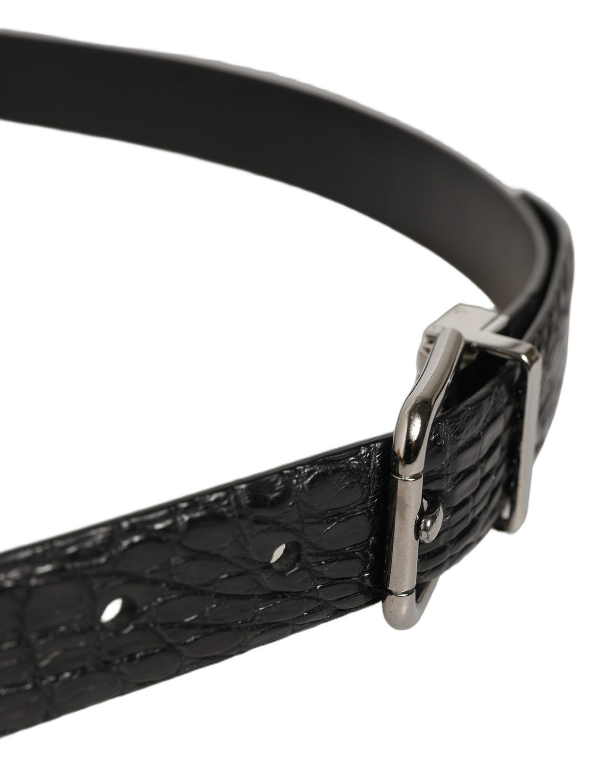Black Leather Silver Metal Buckle Men Belt