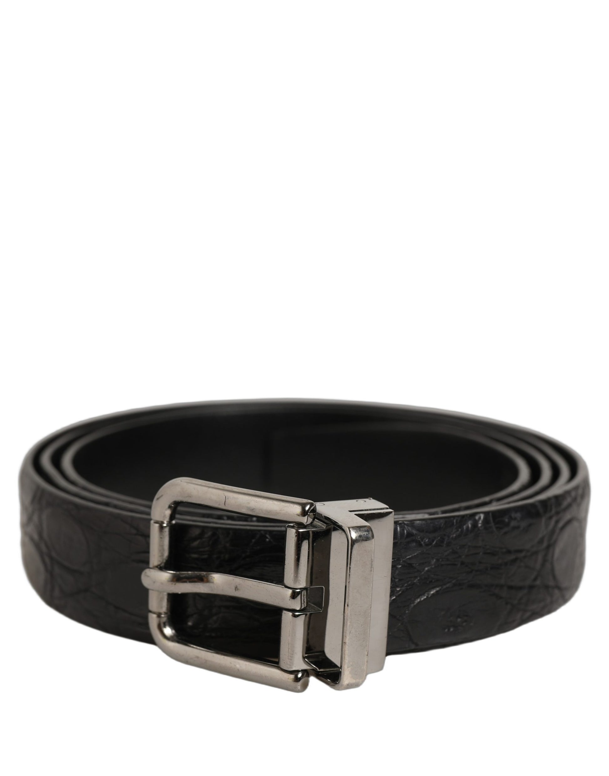 Black Leather Silver Metal Buckle Men Belt