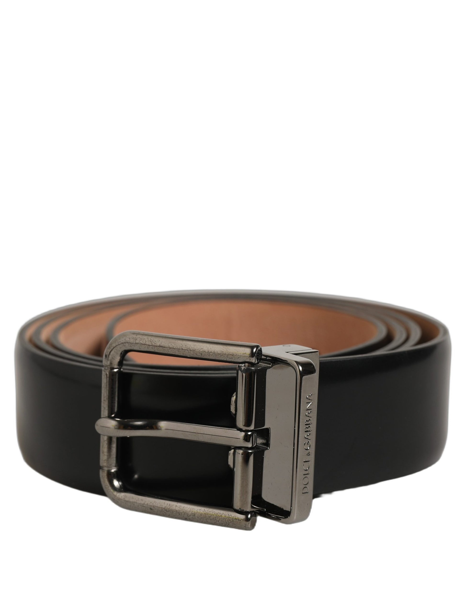 Black Calf Leather Silver Metal Buckle Belt