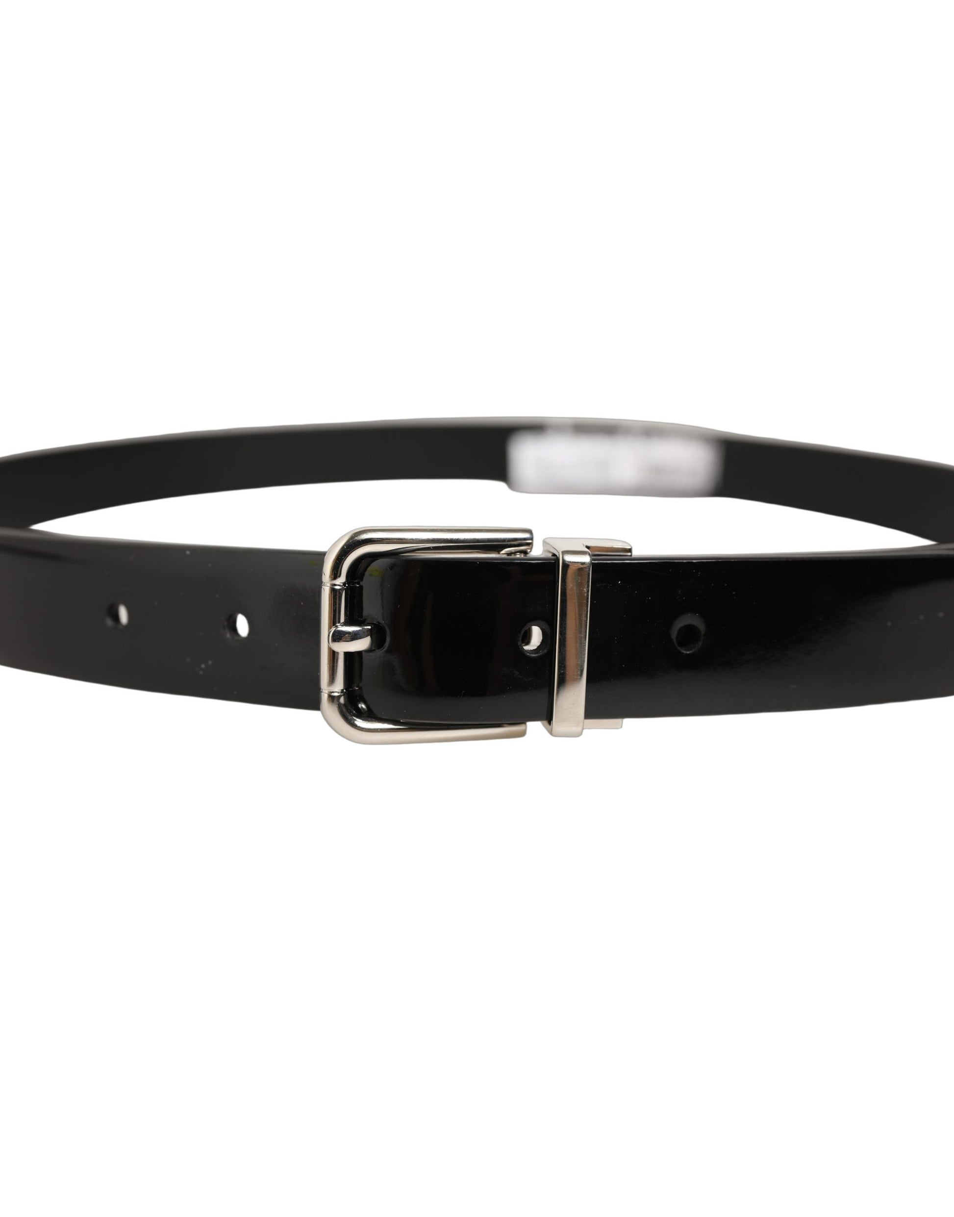 Black Classic Leather Silver Tone Buckle Belt