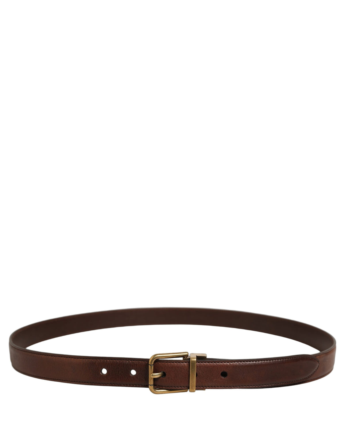 Brown Leather Gold Tone Metal Buckle Belt
